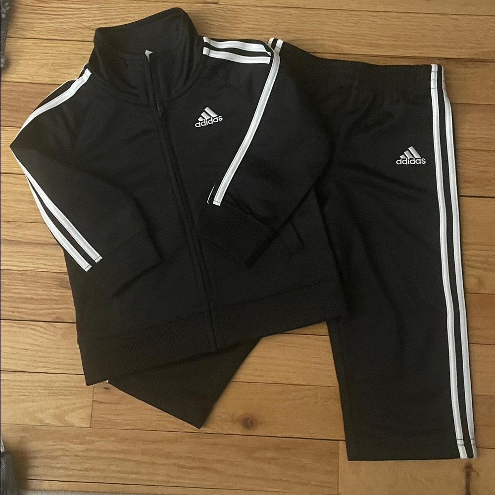 Adidas Black Tracksuit with White Stripes